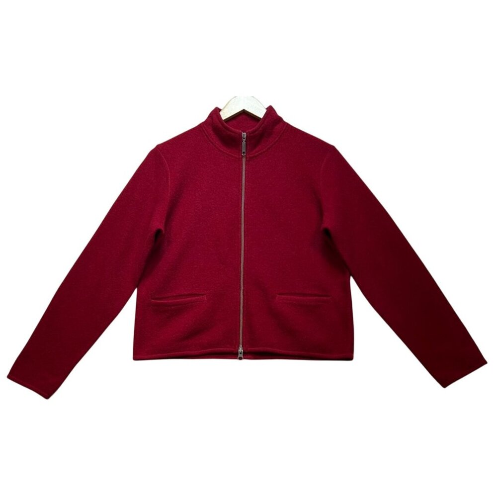 Woolrich Womens Wool Full Zip Cardigan Jacket Long Sleeve Sz S Red Solid Pockets